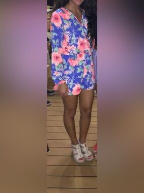 Floral Blue & Pink V-Neck Romper